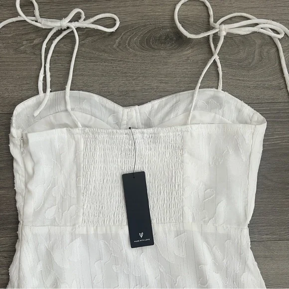 Lulus Loveliest Looks Midi Dress XS White Floral Jacquard Metallic Cottagecore - Picture 8 of 11